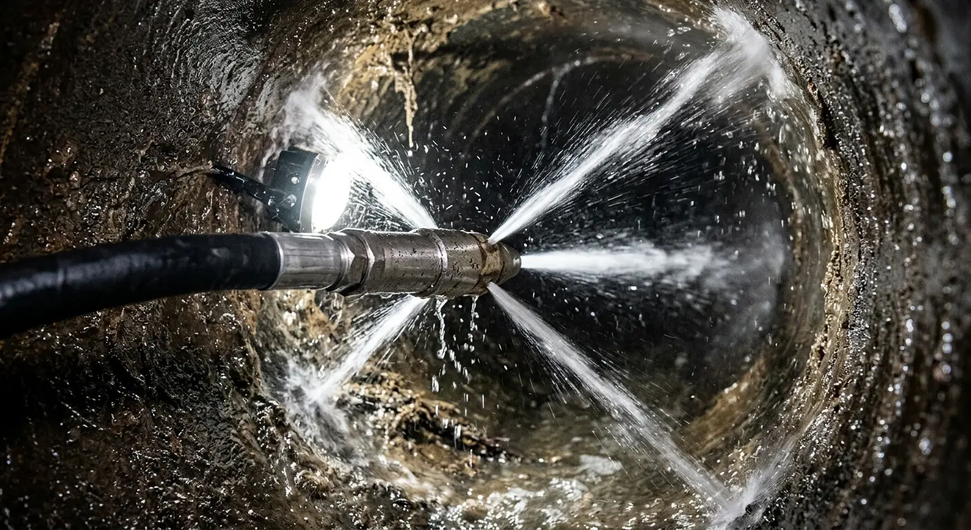 High-pressure hydro jetting nozzle cleaning sewer pipe for Sewer Cleanout in Fountain